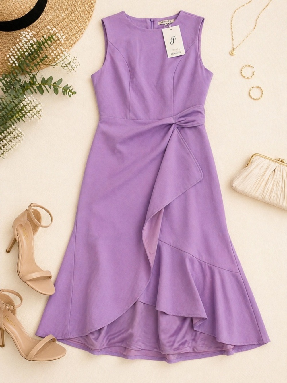 NWT FEHAUTE Lavender Wrap Midi Dress | Size Small | Spring Wedding Guest